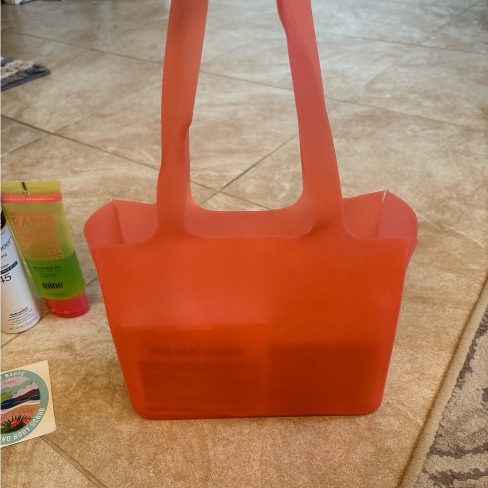 OUAI Coral-Red Silicone Tote